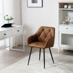 Chaise de salle � manger en simili cuir vintage, pieds en m�tal, chaise de cuisine avec dossier, accoudoirs, ...