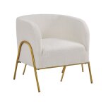 Chaise de salon comfortable en bouclette, fauteuil ralaxant avec pied m�tal, fauteuil arrondi pour salon ...