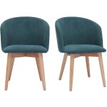 Miliboo - chaises scandinaves en tissu effet velours bleu canard et bois clair massif (lot de 2) vanity ...