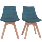 Chaises scandinaves en tissu velours bleu ptrole et bois clair (lot de 2) matilde