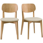Chaises vintage en bois clair chêne et tissu beige (lot de 2) lucia Chaises vintage en bois clair chêne et tissu beige (lot de 2) lucia