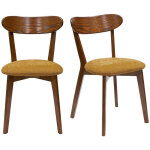 Miliboo - chaises vintage bois foncé chêne et tissu effet velours jaune moutarde (lot de 2) dove Miliboo - chaises vintage bois foncé chêne et tissu effet velours jaune moutarde (lot de 2) dove