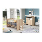 Chambre bb duo niko - lit 70x140 cm + commode a langer 2 portes - dcor chene naturel - trendteam