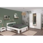 Chambre complete adulte - dream - lit 140x190 / 200 cm + 2 chevets + armoire - d�cor blanc et chene parisot ...