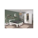 Chambre complete adulte - dream - lit 140x190 / 200 cm + 2 chevets + armoire - d�cor blanc et chene parisot ...