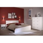 Chambre complete boston : lit adulte 140x190 + commode + 1 chevet - d�cor blanc - fabriqu� en france