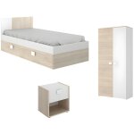 Vente - unique - chambre complte enfant lit gigogne 90 x 190 cm - 3 produits - coloris : chne et blanc ...