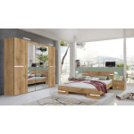 Chambre  coucher complte adulte (lit 160x200 cm + 2 chevets + armoire) coloris imitation chne poutre ...