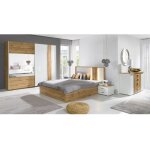 Meublorama - chambre wood coloris chêne et blanc avec lit coffre led, commode, chevets et armoire Meublorama - chambre wood coloris chêne et blanc avec lit coffre led, commode, chevets et armoire