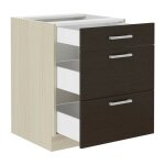 Chamonix meuble bas - 3 tiroirs - mélaminé - décor chene foncé - l 60 x p 52 x h 82 cm Chamonix meuble bas - 3 tiroirs - mélaminé - décor chene foncé - l 60 x p 52 x h 82 cm