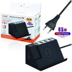 Chargeur multifonction 7 en 1 65 w, 4 ports usb, charge sans fil, qc 3. 0, pd t3070
