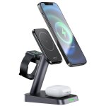 Chargeur qi 3en1 15w avec support magnétique pour iphone, apple watch et airpods, noir Chargeur qi 3en1 15w avec support magnétique pour iphone, apple watch et airpods, noir