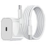 Chargeur usb - c 20w rapide pour iphone 15, 16, 17 avec c�ble usb - c vers usb - c