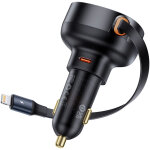 Chargeur de voiture avec câble rétractable pour iphone lightning usb - c 60w noir Chargeur de voiture avec câble rétractable pour iphone lightning usb - c 60w noir
