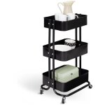 Chariot 3 niveaux desserte �tag�re de rangement � roulettes acier noir