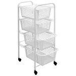 Chariot de rangement 4 paniers coulissants 30x38x83 cm ? acier plastifi� blanc ? roulettes pivotantes ...