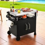 Chariot de barbecue en acier inoxydable, table de barbecue avec crochets, 2 roulettes et armoire, desserte ...