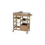 Desserte de cuisine en bois de pin et acier inoxydable