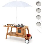 Chariot de cuisine extrieur pour enfants avec parasol amovible, cuisine enfants en bois avec accessoires ...