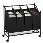 Chariot � linge, panier � linge, chariot � linge avec 4 sacs amovibles, corbeille � linge avec roulettes, ...