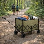 Chariot pliable grande capacit� 300 l, charge 220 lb, grandes roues tout - terrain, poign�e auto - rebond, ...