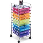 Chariot de rangement 10 tiroirs � roulettes, tour de rangement � roulettes, tiroirs en plastique&cadre ...