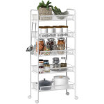 Chariot de rangement - homcom - 5 niveaux - sur roulettes - paniers amovibles et 4 crochets - cadre en ...