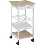 Chariot de service desserte de cuisine  roulettes 2 tagres + plateau amovible + tiroir bois de pin ...
