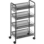 Chariot de service desserte de cuisine � roulettes 4 paniers m�talliques amovibles 4 crochets acier noir ...