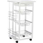 Chariot de service desserte de cuisine  roulettes multi - rangements 3 paniers mtal tiroir + 2 range ...