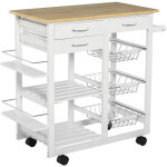 Chariot de service desserte de cuisine  roulettes multi - rangements 92l x 37l x 82h cm mdf imitation ...
