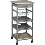 Chariot de service desserte de cuisine  roulettes panier + 2 plateaux amovibles, tiroir, tagre mdf ...
