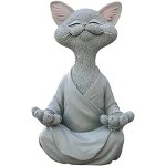 Chat figurine, m�ditation yoga chat heureux, zen chat pose d�tendue sculpture pour la maison ext�rieure ...