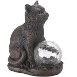 Chat globe verre craquel� solaire allumage multicolore