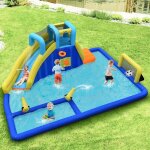 Costway - chteau gonflable 6 en 1 avec escalade toboggan  jet d'eau grande piscine cadre de football ...