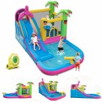 Chteau gonflable flamant avec souffleur 680w, trampoline, toboggan, mur d'escalade, piscine, aire de ...