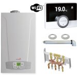 Chaudi�re gaz condensation initia + duo chapp�e 25 kw compl�te (ventouse + douilles + dosseret) avec ...