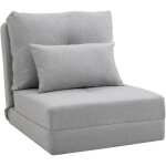 Chauffeuse dossier inclinable - fauteuil convertible - 2 coussins inclus - tissu lin gris clair Chauffeuse dossier inclinable - fauteuil convertible - 2 coussins inclus - tissu lin gris clair