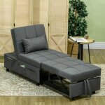 Homcom - chauffeuse fauteuil convertible inclinable réglable tissu effet capitonné gris Homcom - chauffeuse fauteuil convertible inclinable réglable tissu effet capitonné gris