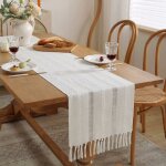 Chemin de table beige crme chemin de table boho avec glands chemin de table style campagnard rustique ...