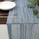Chemin de table en �tamine, chemin table pour �v�nement, mariage decor, no�l, beige, 90�300cm, bleu fum� ...