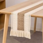 Chemin de table en macram�, chemin de table � manger 30x180 cm coton naturel et lin, d�cor de table � ...