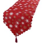 Chemins de table de nol 35x180 cm - rouge avec motifs flocons de neige