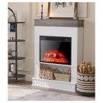 Chemin�e �lectrique autoportante en ch�ne rustique et blanc avec corps encastr� de 23 pouces, temp�rature ...