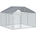 Chenil ext�rieur avec toit pour chien 5 m� - parc grillag� 230 x 230 x 175 cm - espace couvert - acier ...