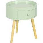 Chevet table de nuit ronde design scandinave tiroir bicolore pieds effil�s inclin�s bois massif ch�ne ...