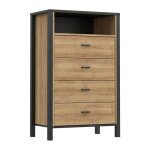 Chiffonnier 4 tiroirs 1 niche d�cor noir et bois ch�ne - mode