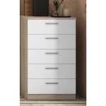 Chiffonnier avec 5 tiroirs coloris ch�ne cambrian / blanc - longueur 60 x profondeur 40 x hauteur 102, ...
