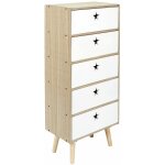Toilinux - chiffonnier 5 tiroirs like a star - en mdf et bois de pin - blanc et marron