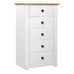 Chiffonnier 5 tiroirs pin massif blanc et clair iris 46cm